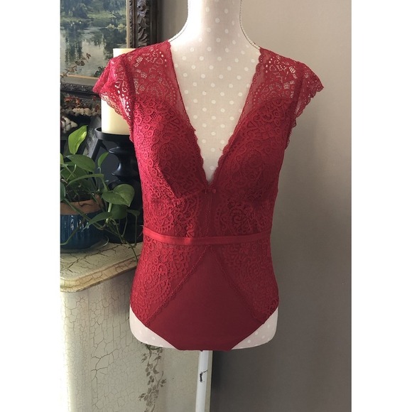 sophie b. Other - Lace Teddy Bodysuit Lingerie Babydoll Red Open Back Women's Large